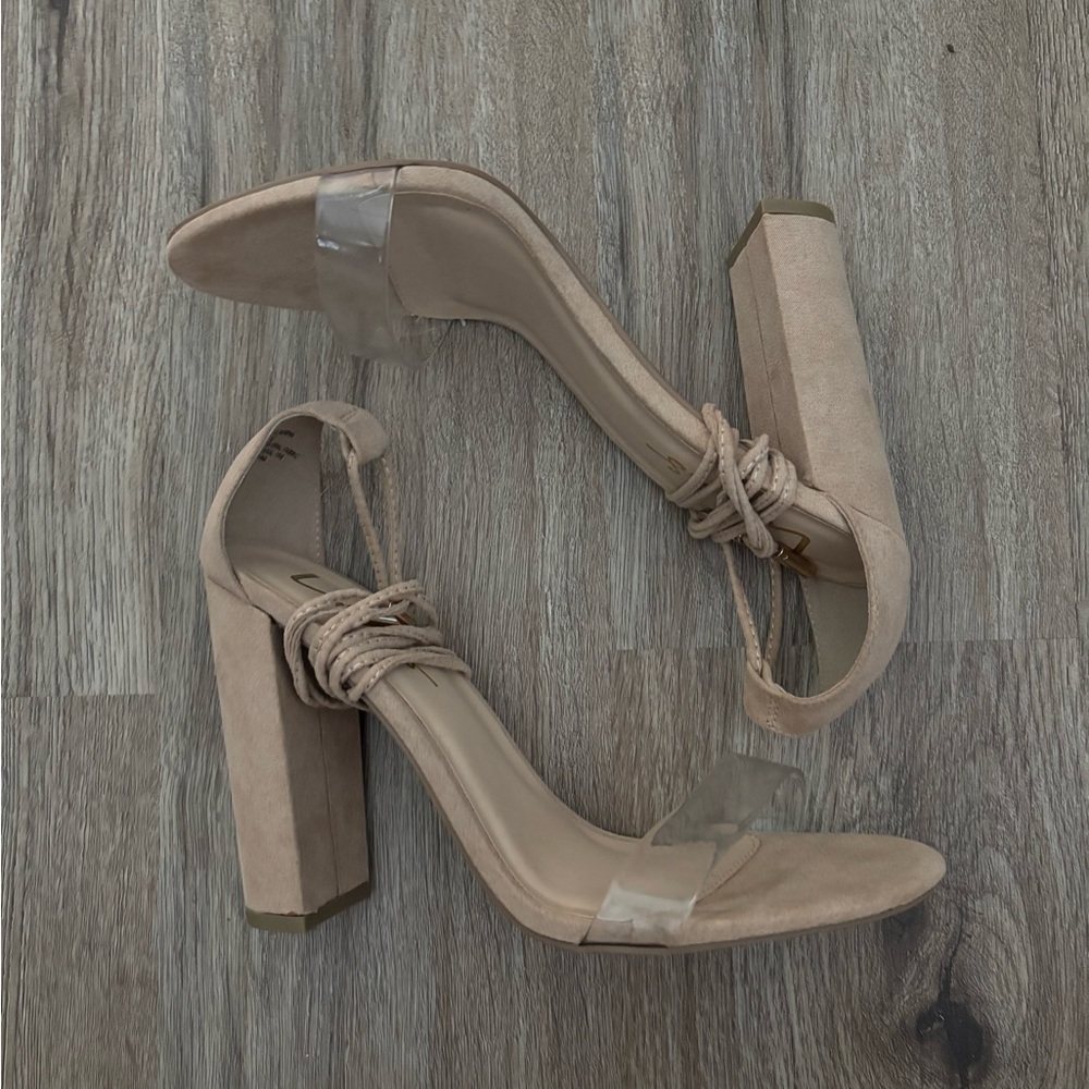 Lulu's Nude Ankle Tie Block Heels